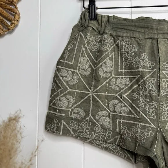 Free People shorts floral embroidered cotton linen high waist boho