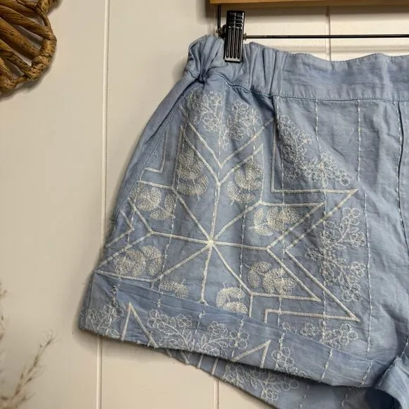 Free People shorts Medium floral embroidered cotton linen high waist boho