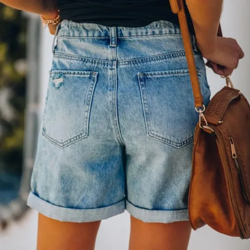 FreeSpirit High Rise Distressed Cuffed Denim Shorts