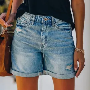 FreeSpirit High Rise Distressed Cuffed Denim Shorts