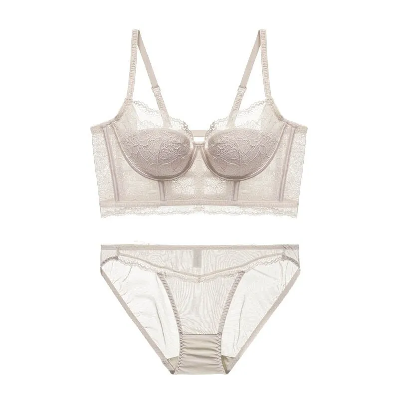 French Embroidery Lace Transparent Push Up Bra Sets