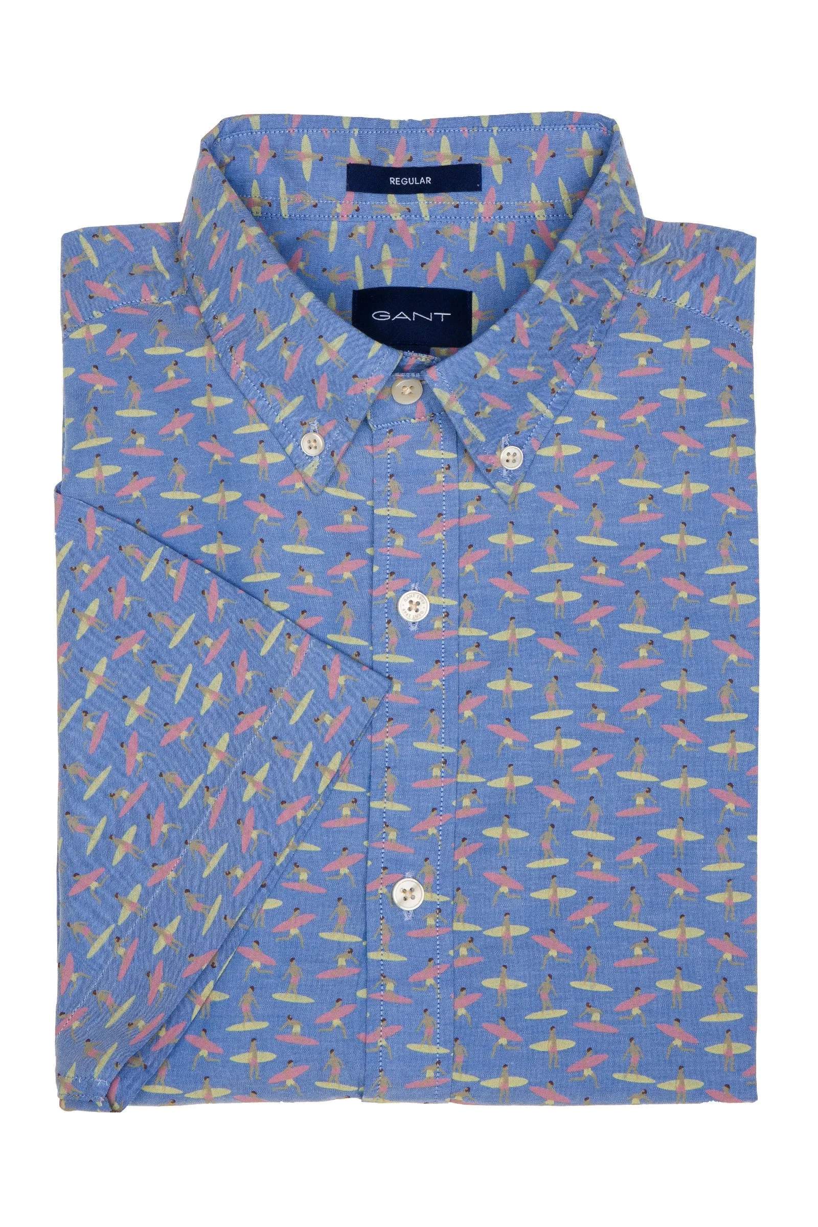 GANT Capri Blue Micro Surfer Short Sleeve Button Down Shirt 3014931 Size M NWT