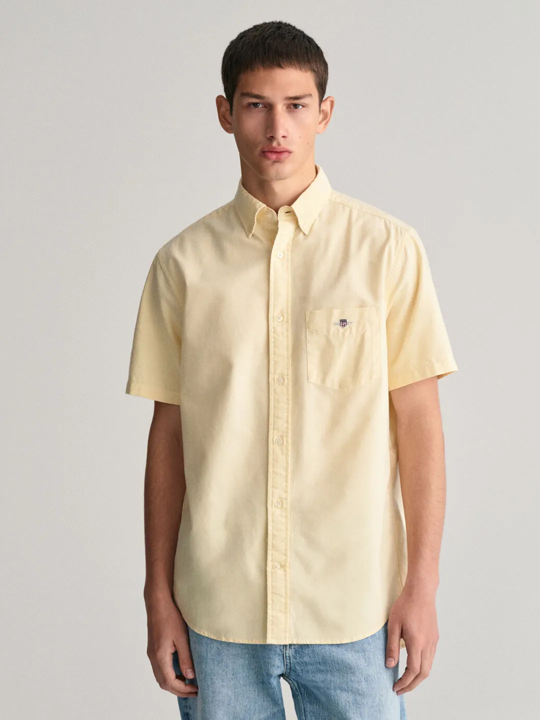 Gant Men Yellow Solid Button-down Collar Long Sleeves Shirt