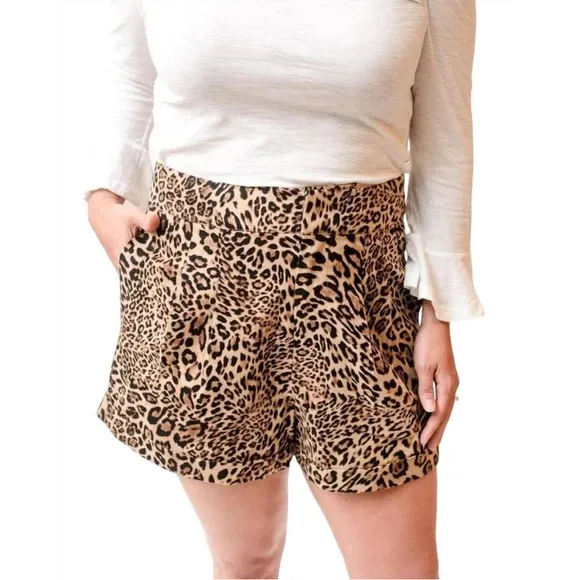 Generation Love Kelsey Shorts Wild Leopard Pleated Front Cuffed Dress Shorts