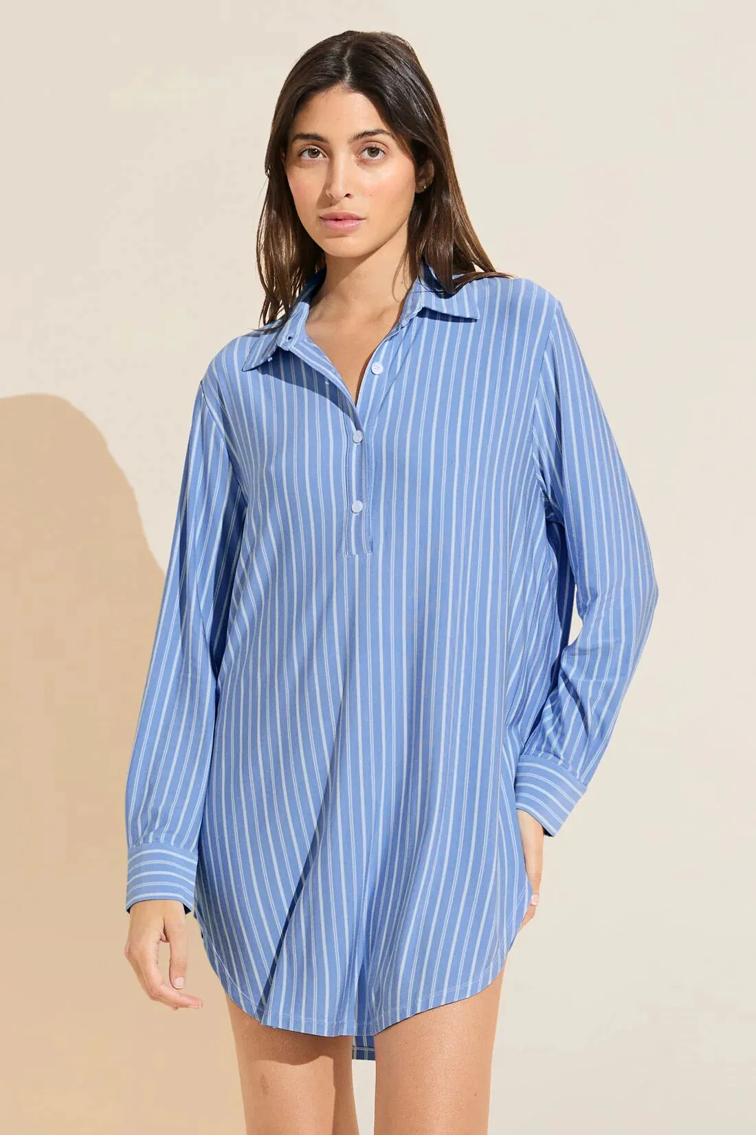 Gisele Boyfriend Sleepshirt in Nordic Stripes Vista Blue