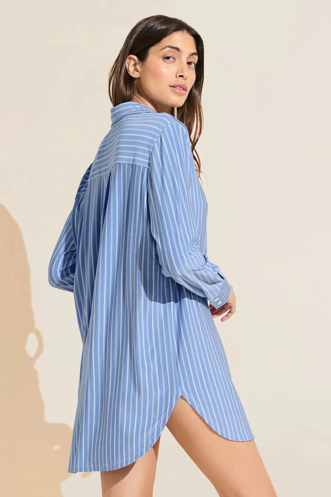 Gisele Boyfriend Sleepshirt in Nordic Stripes Vista Blue