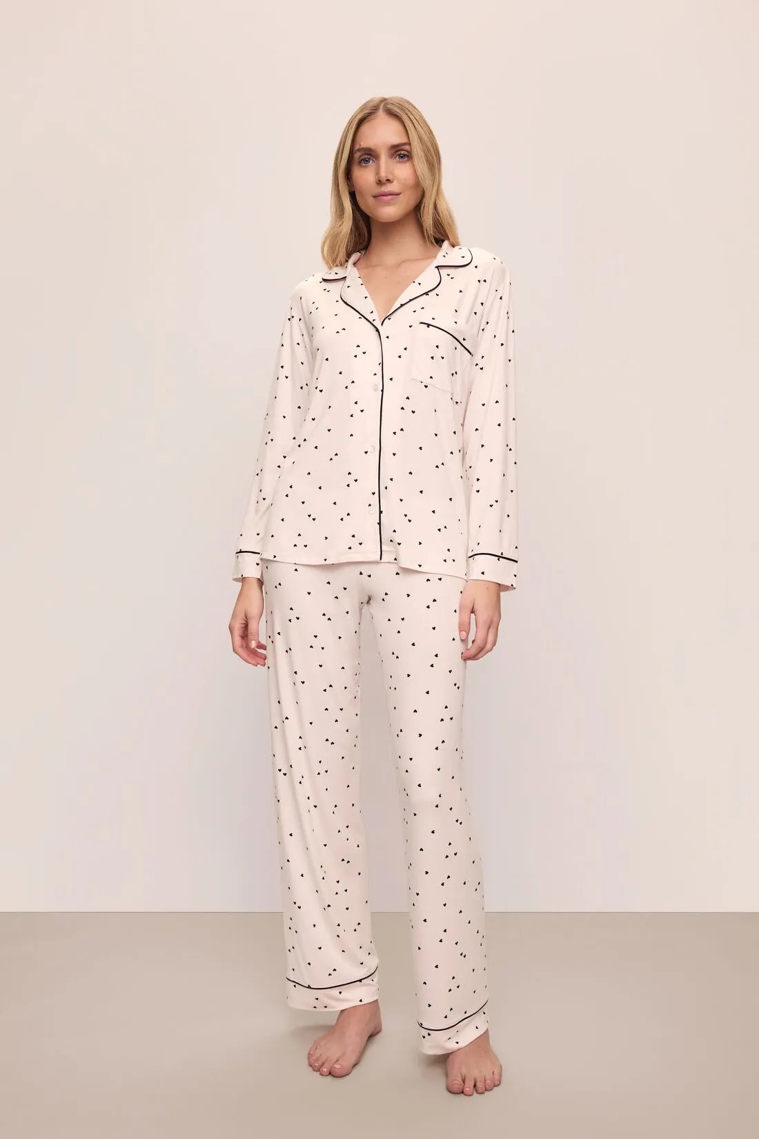 GISELE PRINTED LONG PJ SET LITTLE HEART SORBET PINK/BLACK