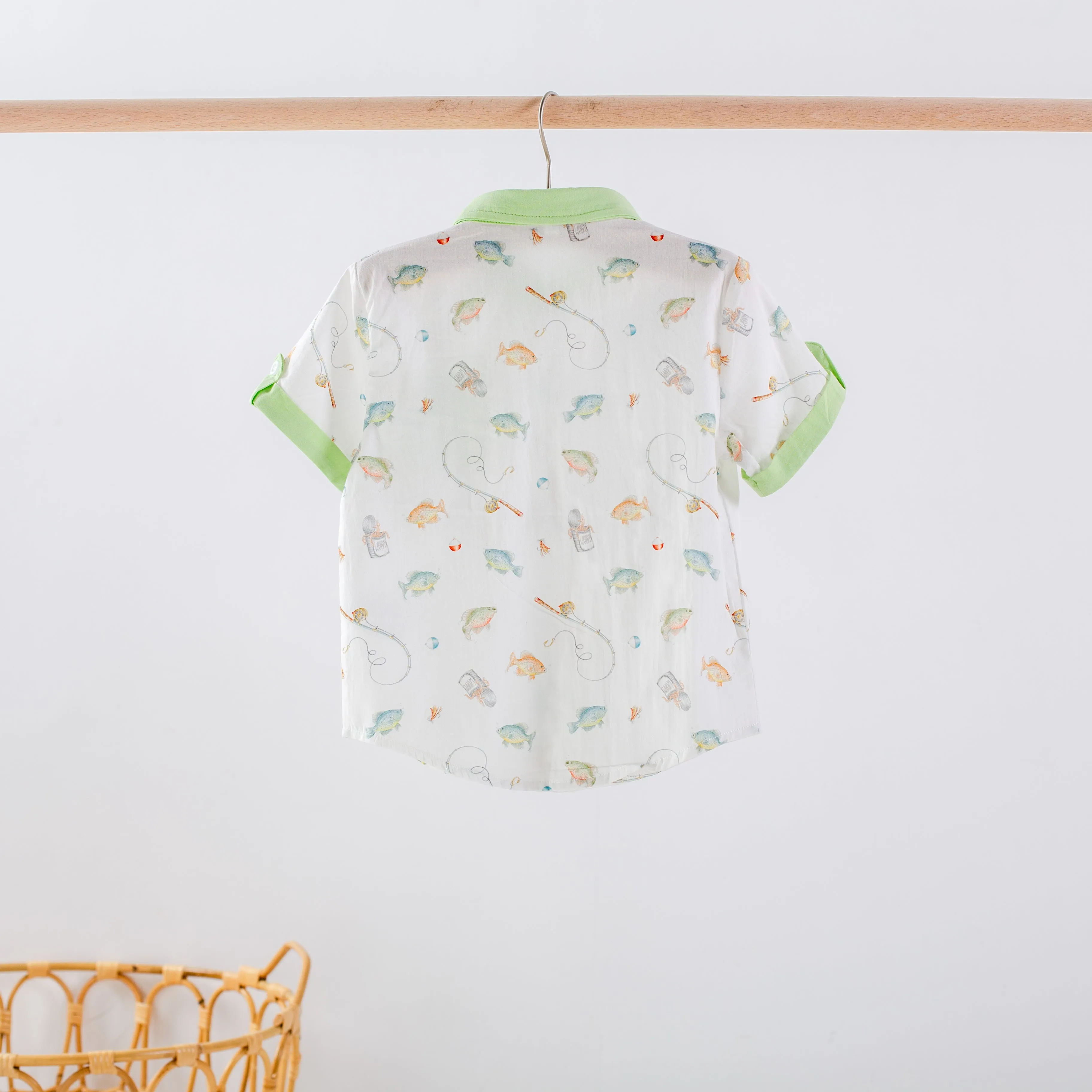 Gone Fishing Kids Short Sleeve Collared Shirt