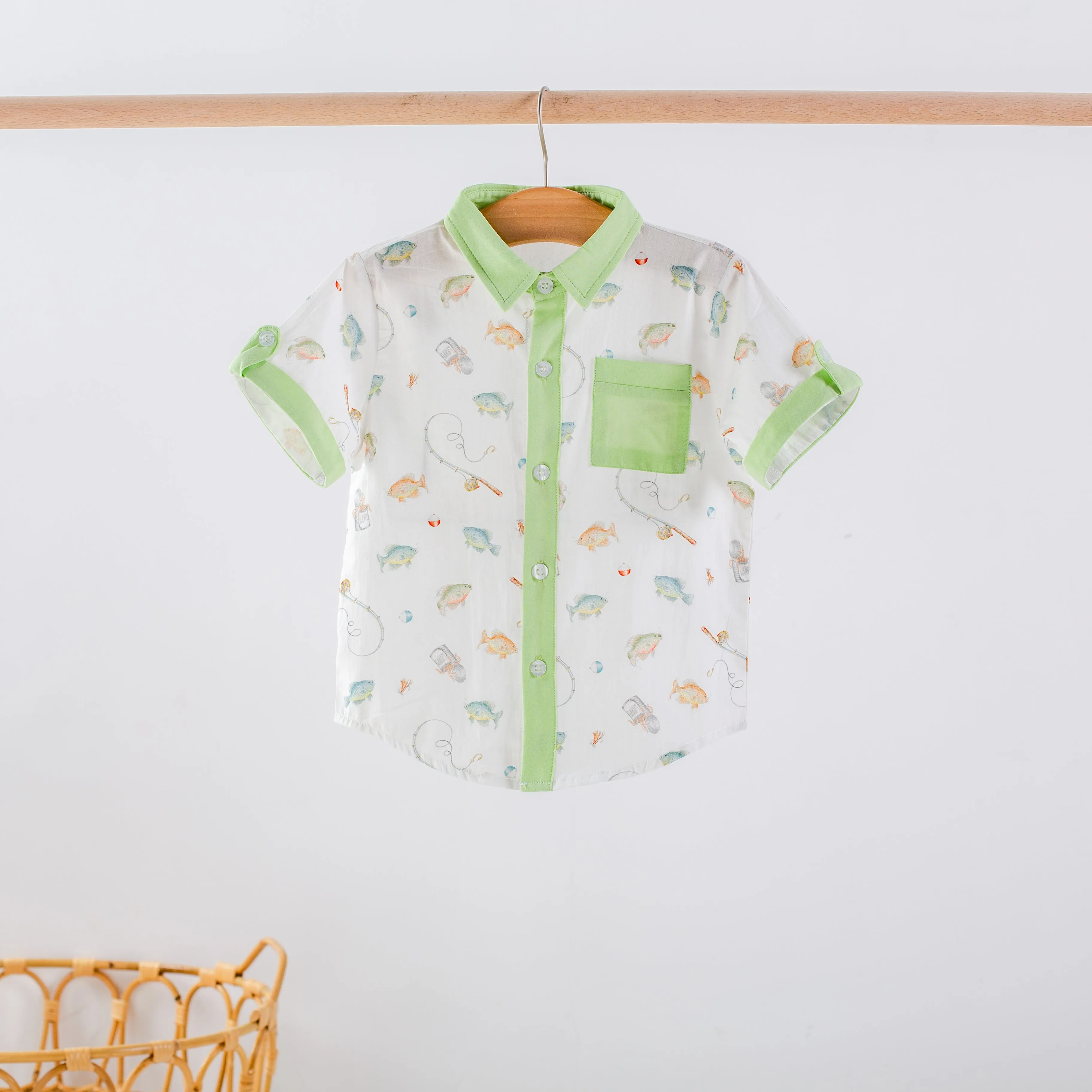 Gone Fishing Kids Short Sleeve Collared Shirt