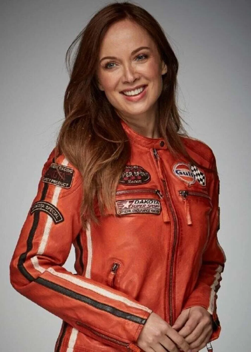 Grand Prix Dames Gulf Racing Leren Jas Oranje