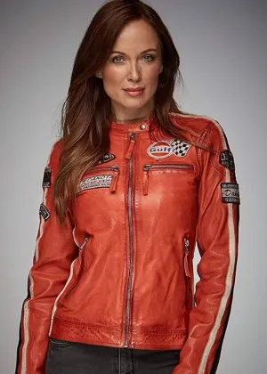 Grand Prix Dames Gulf Racing Leren Jas Oranje