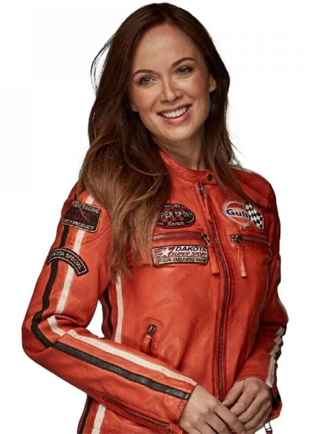 Grand Prix Dames Gulf Racing Leren Jas Oranje