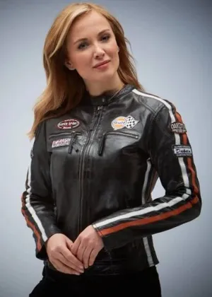Grand Prix Dames Gulf Racing Leren Jas Zwart