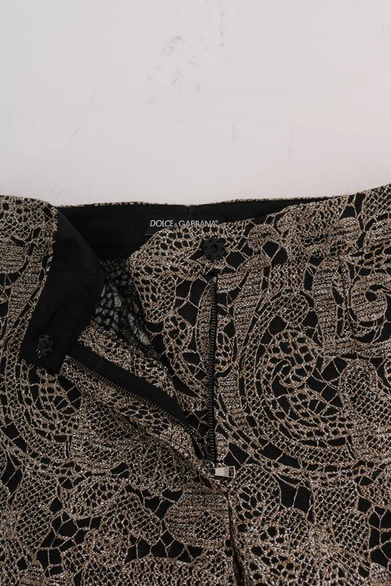 Gray Black Floral Lace Cropped Pants