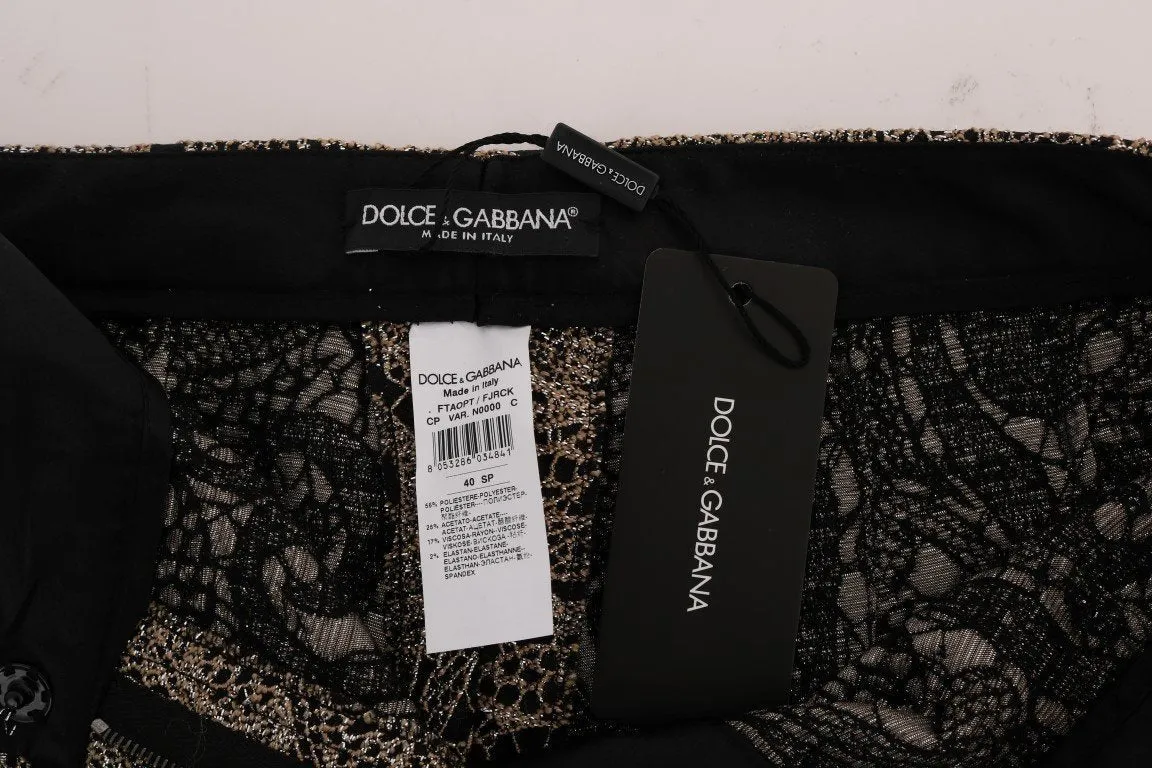 Gray Black Floral Lace Cropped Pants