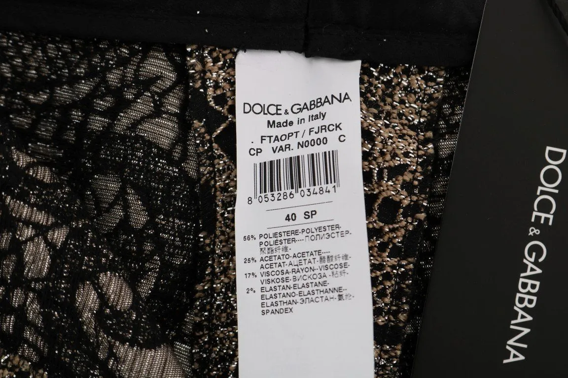 Gray Black Floral Lace Cropped Pants