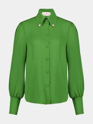 Green Silk Georgette Button-Down Shirt