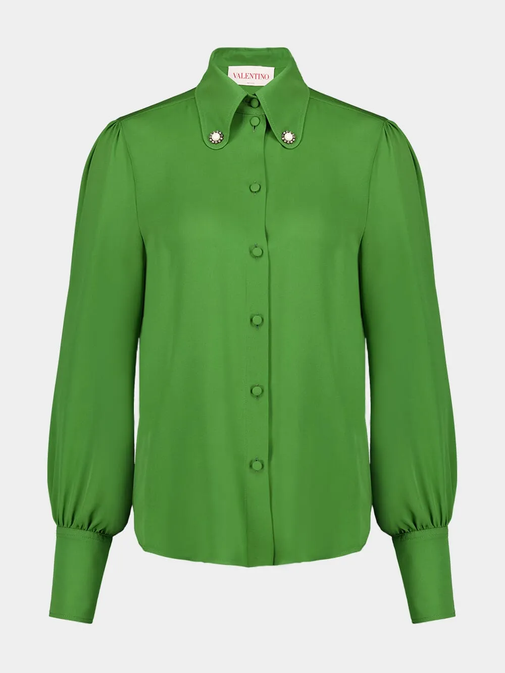 Green Silk Georgette Button-Down Shirt