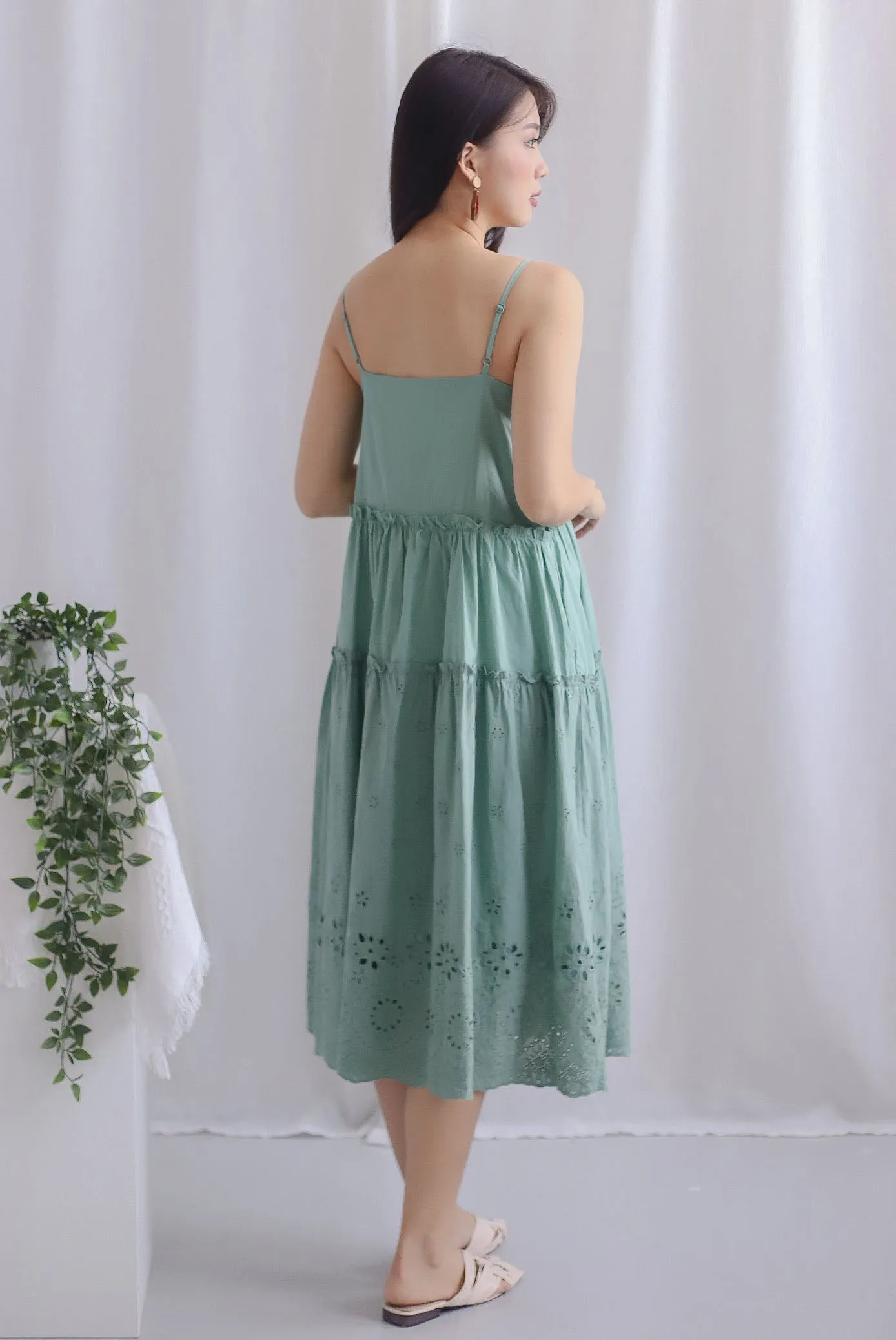 Harmonie Embro Sprag Tiered Dress In Seafoam