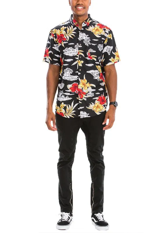 Hawaiian Print Button Down Shirt
