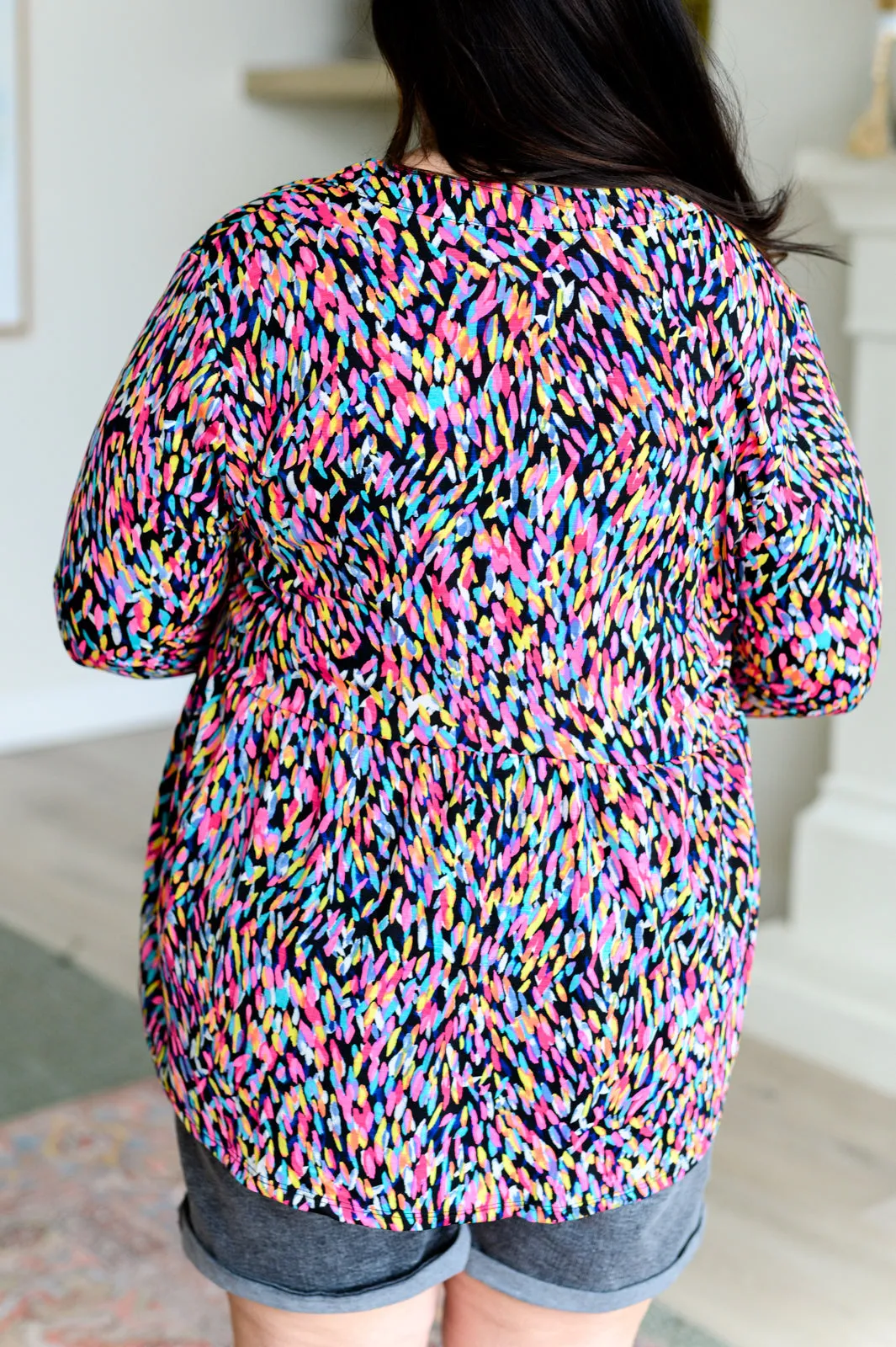 Hazel Blues® |  Lizzy Babydoll Top in Black Multi Painted