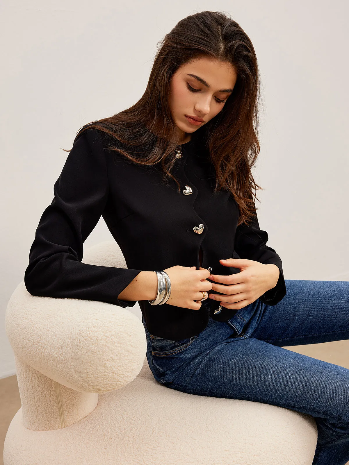 Heart-Button Regular Fit Blazer