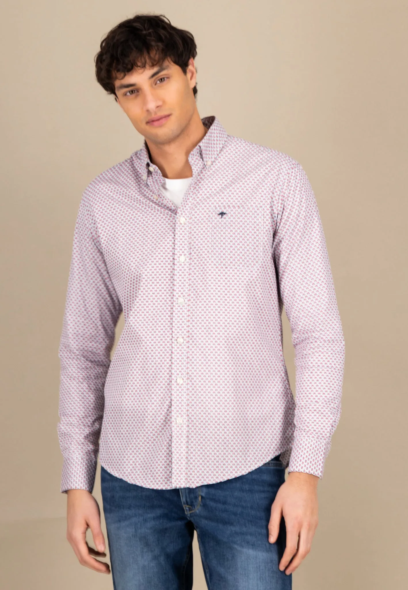 Hemd aus Baumwolle mit Musterung und Button-Down-Kragen