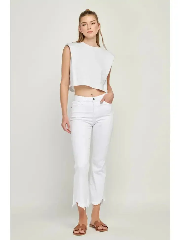 HIDDEN White Frayed Hem Cropped Flare