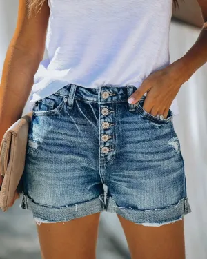 High Rise Cuffed Denim Shorts