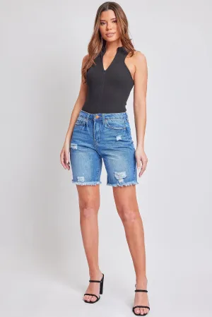 High-Rise Frayed Hem Shorts