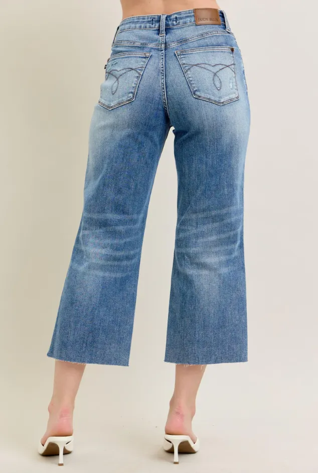 High Waist Wide Leg Crop -Destroy