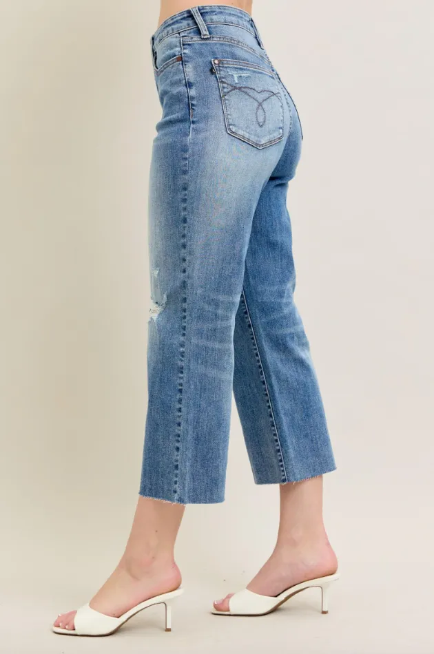 High Waist Wide Leg Crop -Destroy