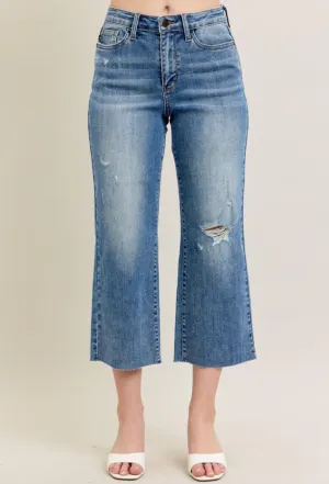 High Waist Wide Leg Crop -Destroy