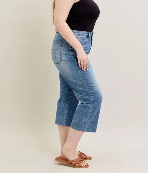 High Waist Wide Leg Crop -Destroy