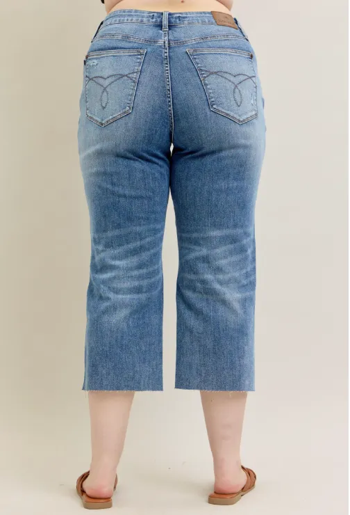 High Waist Wide Leg Crop -Destroy