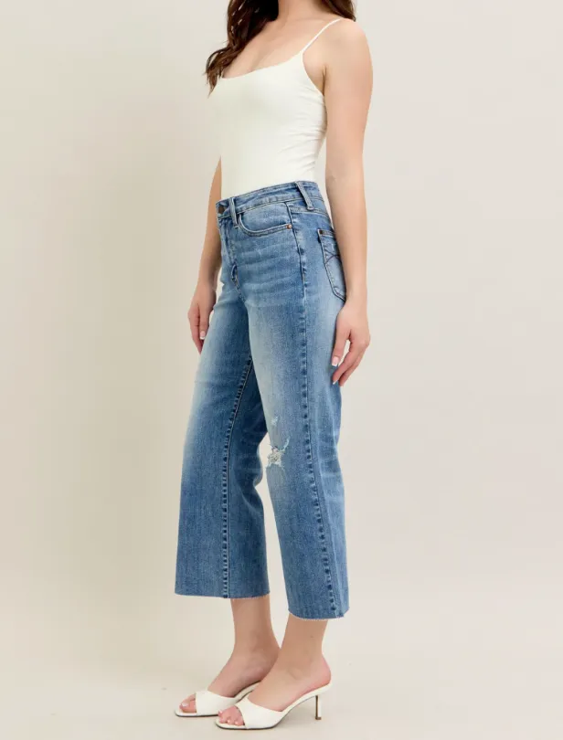 High Waist Wide Leg Crop -Destroy