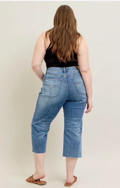 High Waist Wide Leg Crop -Destroy