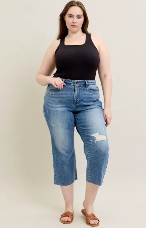 High Waist Wide Leg Crop -Destroy