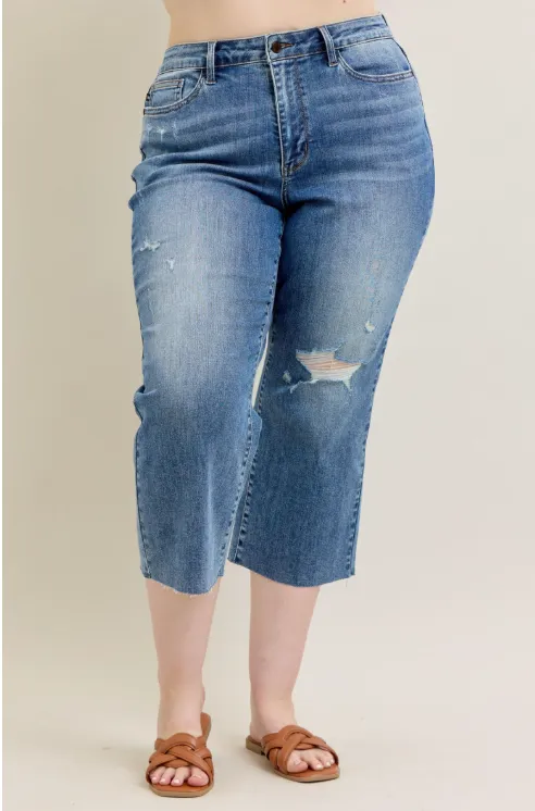High Waist Wide Leg Crop -Destroy