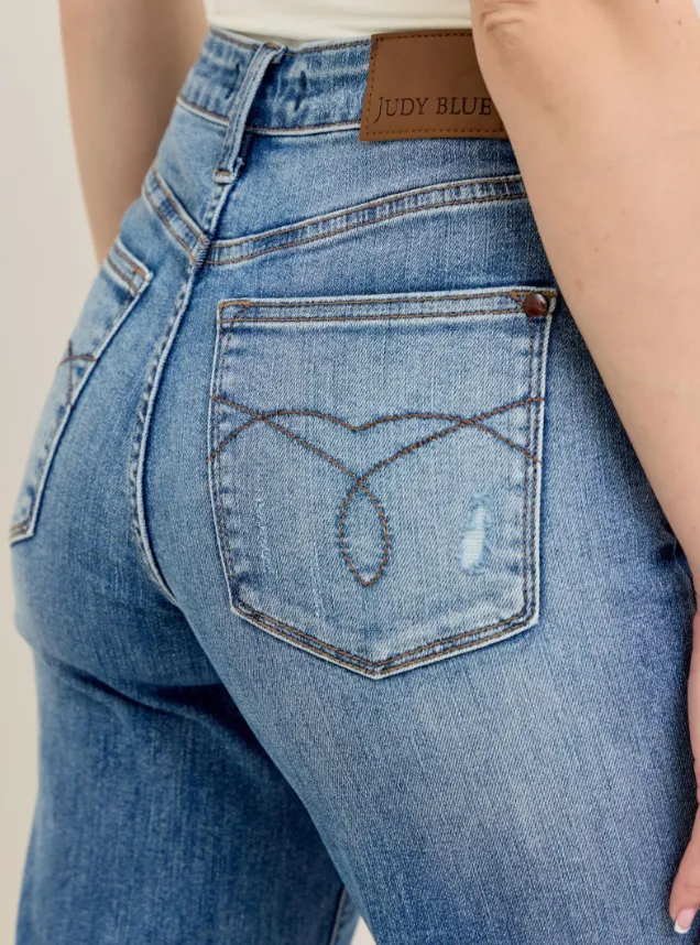 High Waist Wide Leg Crop -Destroy
