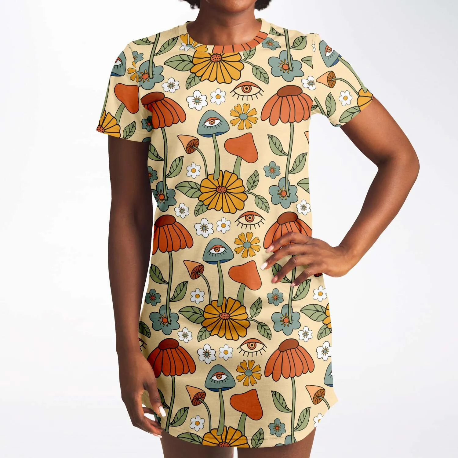 Hippie Mushroom Love Tshirt Dress