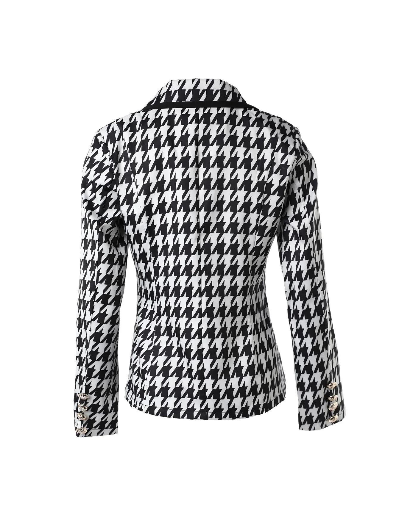 Houndstooth Print Button Front Long Sleeve Blazer Coat