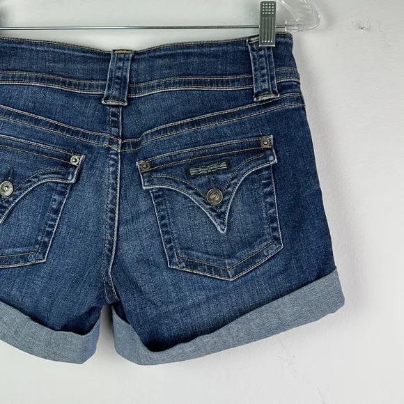 Hudson Ruby Mid Thigh Jean Shorts Cuffed Stretchy Dark Wash Denim Size 27 EUC