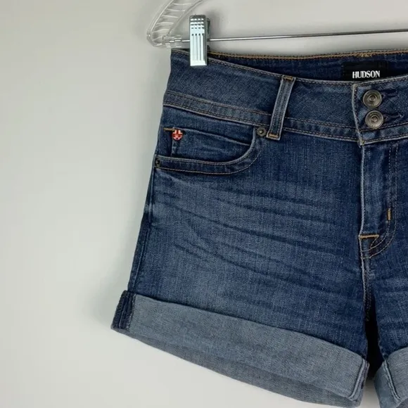 Hudson Ruby Mid Thigh Jean Shorts Cuffed Stretchy Dark Wash Denim Size 27 EUC