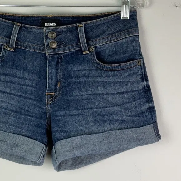 Hudson Ruby Mid Thigh Jean Shorts Cuffed Stretchy Dark Wash Denim Size 27 EUC