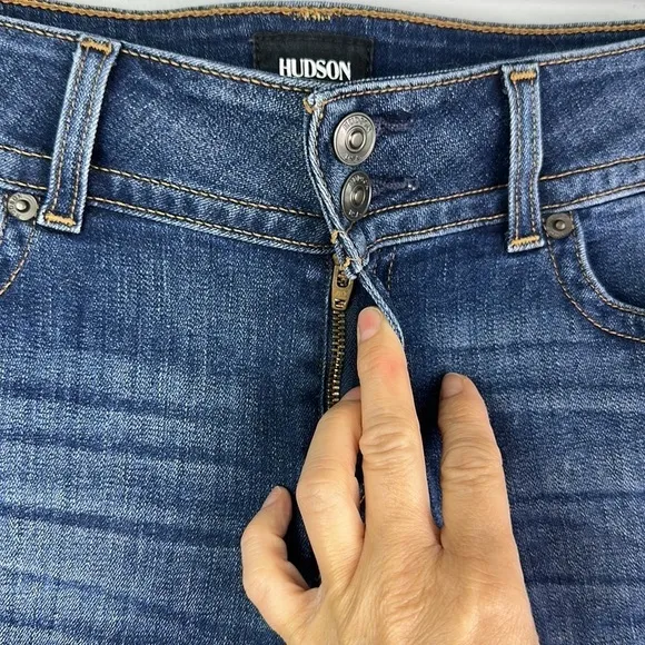 Hudson Ruby Mid Thigh Jean Shorts Cuffed Stretchy Dark Wash Denim Size 27 EUC