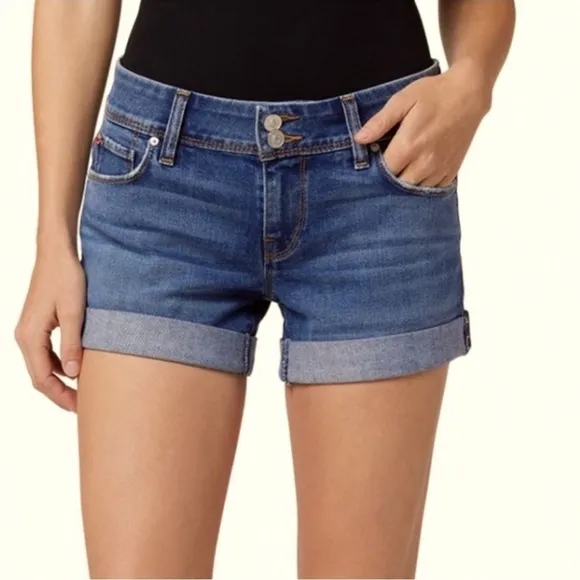 Hudson Ruby Mid Thigh Jean Shorts Cuffed Stretchy Dark Wash Denim Size 27 EUC