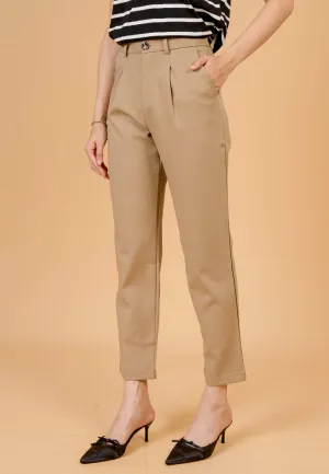 Jett Faux Horn Button Tapered Pants (Brown)