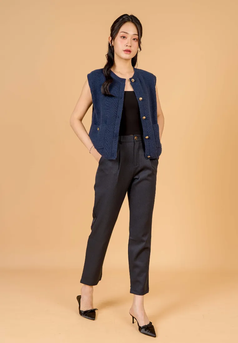 Jett Faux Horn Button Tapered Pants (Navy)