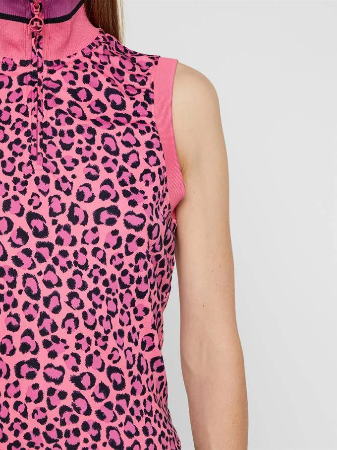 J.Lindeberg Womens AUDREY TX JERSEY GOLF POLO - PINK LEOPARD
